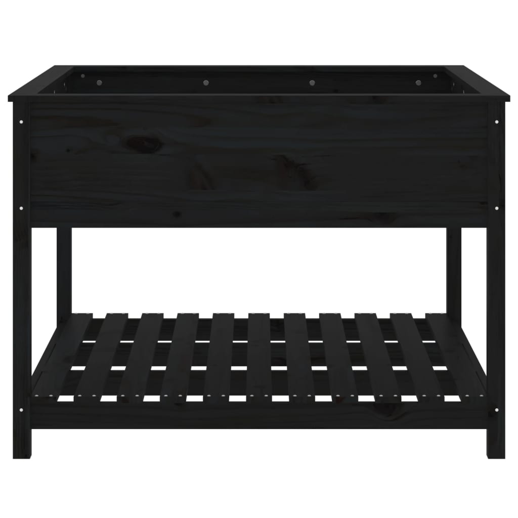 Odlingslåda med hylla svart 111,5x111,5x81 cm massiv furu