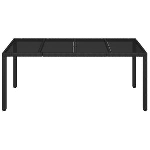 Trädgårdsbord med glasskiva svart 190x90x75 cm konstrotting