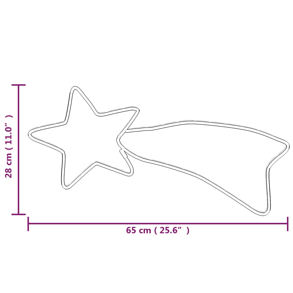 Julstjärna komet-figurer 3 st med 48 LED varmvit 65x28 cm