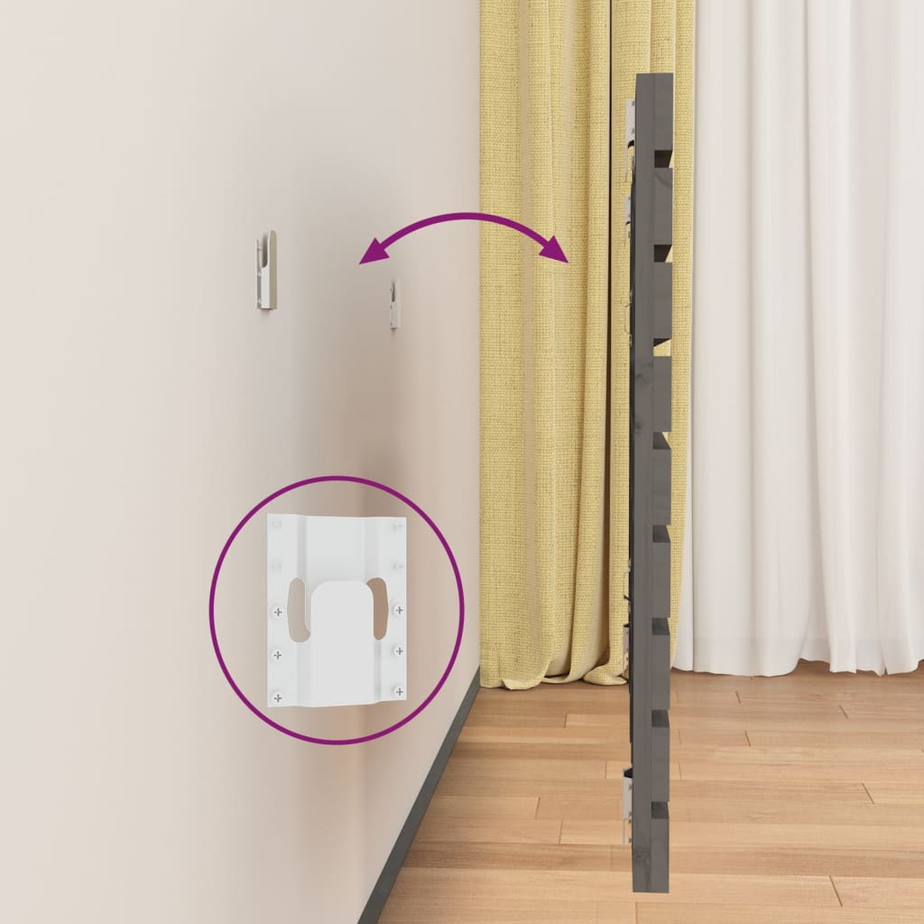 Väggmonterad huvudgavel grå 156x3x63 cm massiv furu