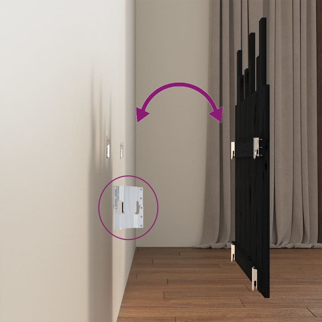 Väggmonterad huvudgavel svart 82,5x3x80 cm massiv furu