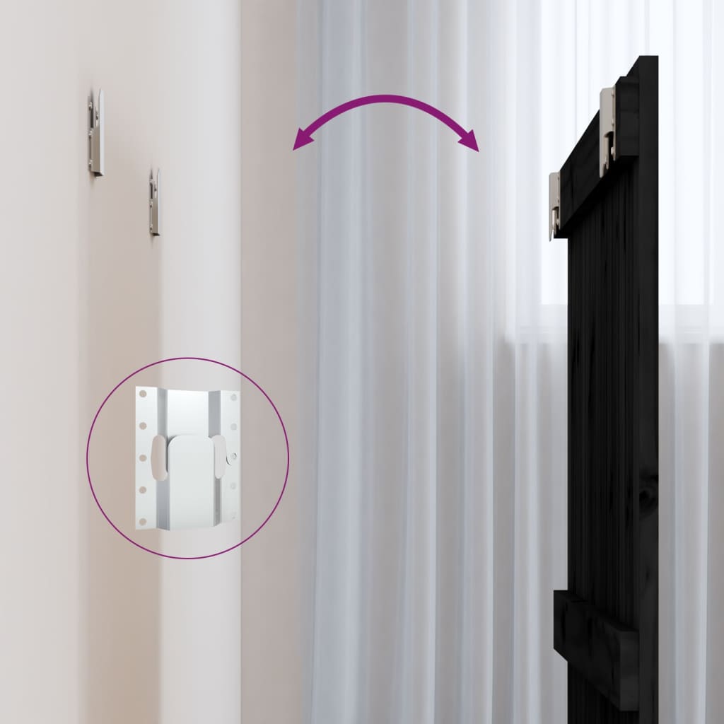 Väggmonterad huvudgavel svart 82,5x3x90 cm massiv furu