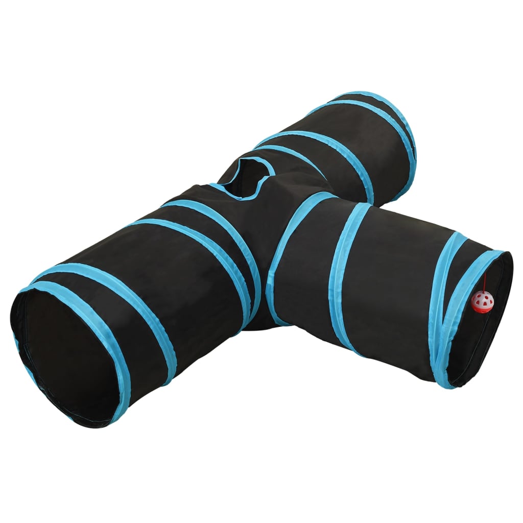 3-vägs kattunnel svart och blå 90 cm polyester
