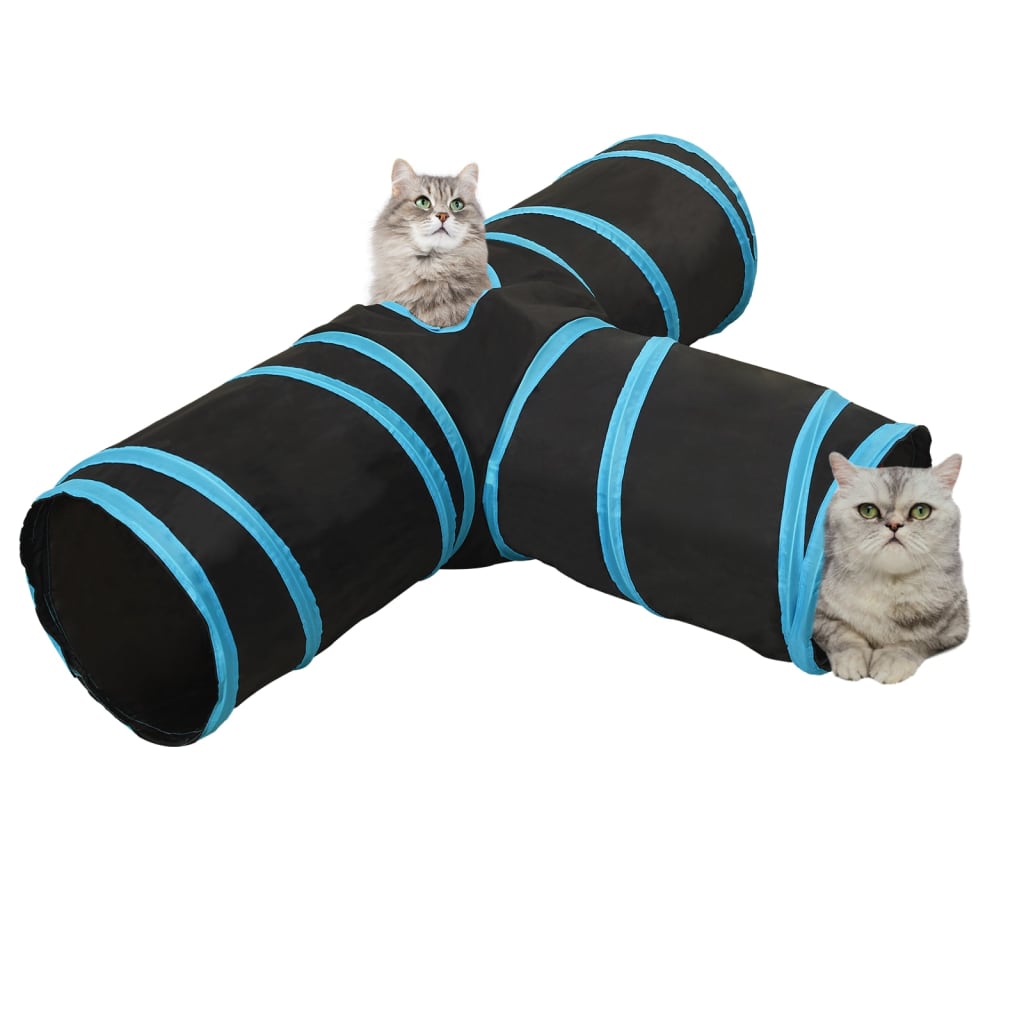 3-vägs kattunnel svart och blå 90 cm polyester