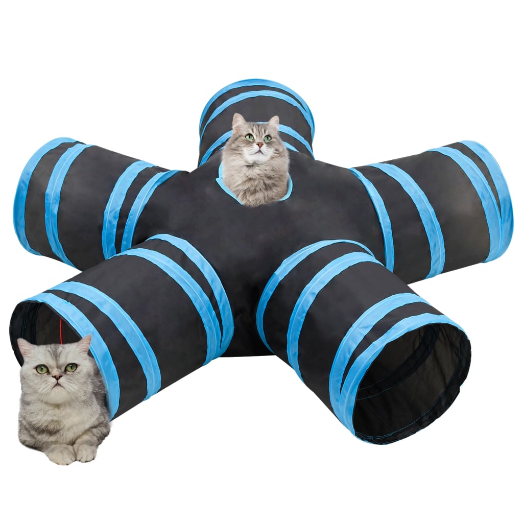 5-vägs kattunnel svart och blå 25 cm polyester