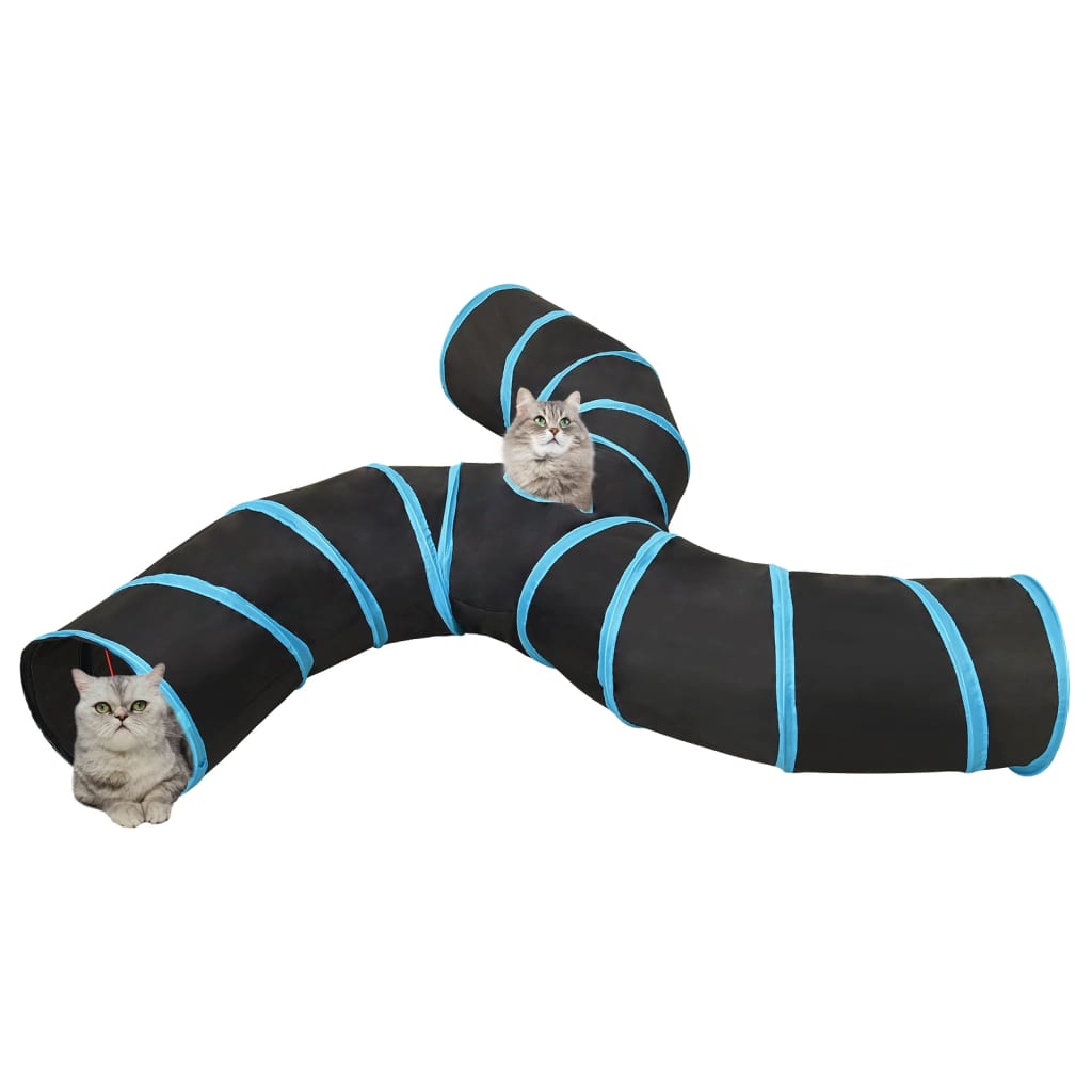 3-vägs kattunnel svart och blå 25 cm polyester