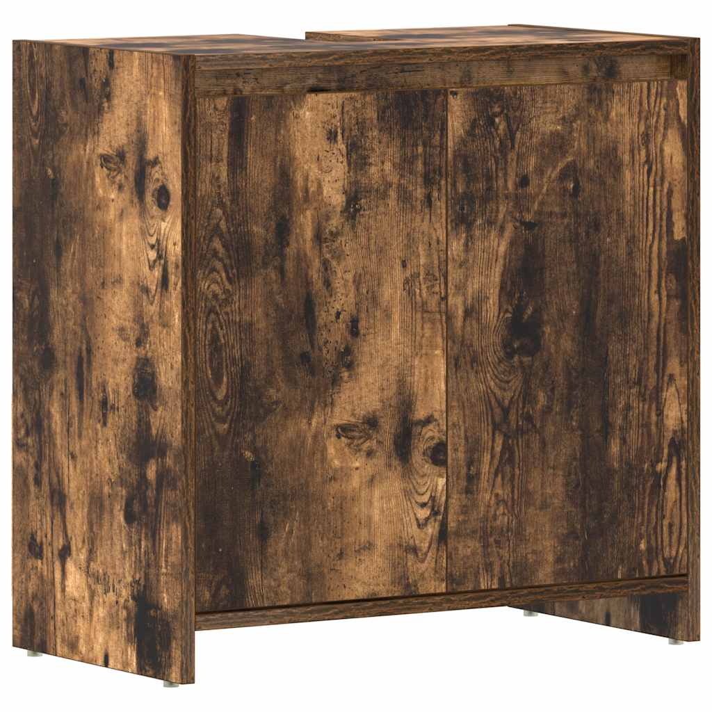 Badrumsskåp rökfärgad ek 60x33x60 cm konstruerat trä