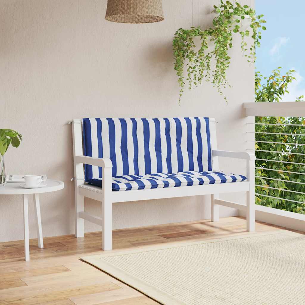 Bänkdynor 2 st blå&vit randig 120x50x7 cm tyg