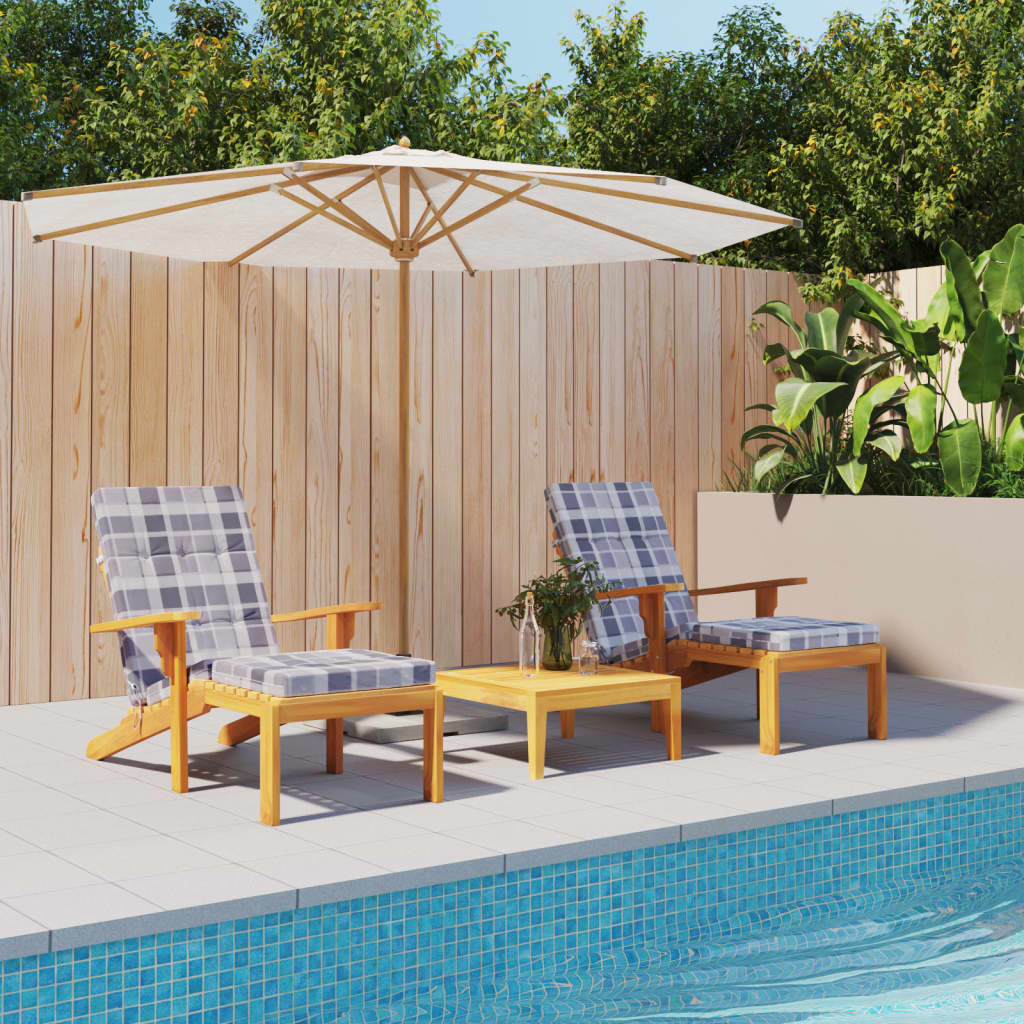 Stolsdynor för däckstolar 2 st grårutig oxfordtyg