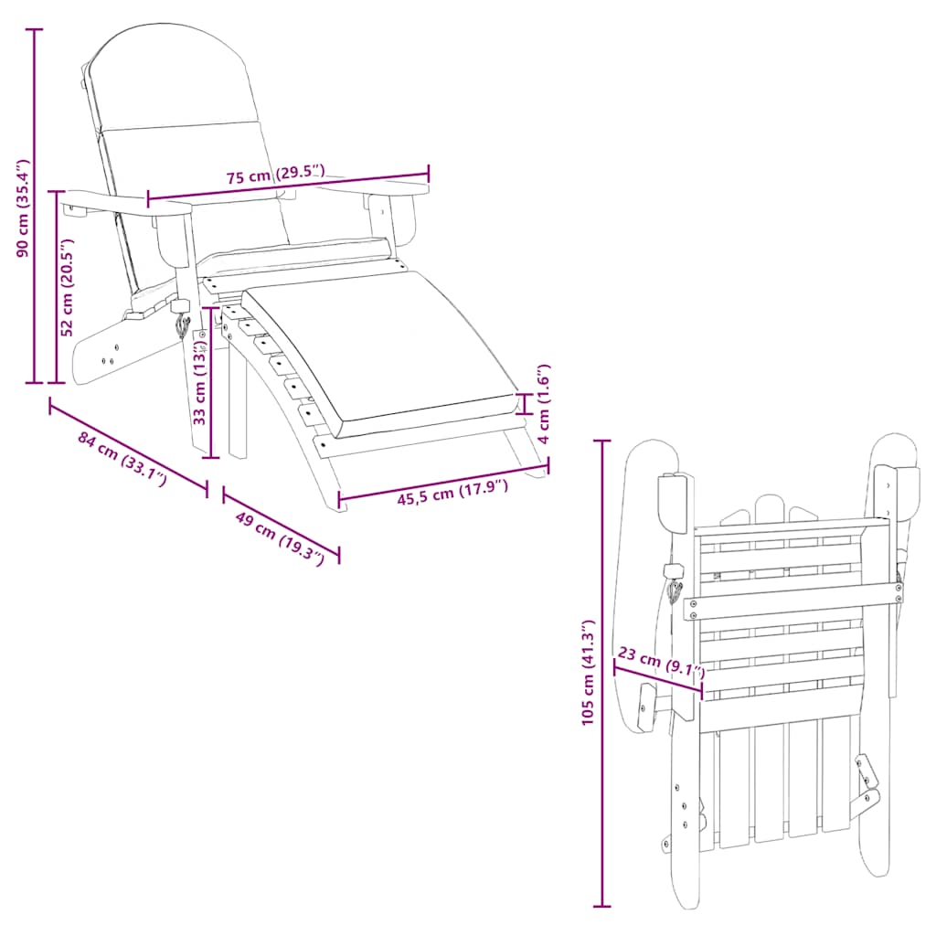 Däckstol med fotpall massivt akaciaträ