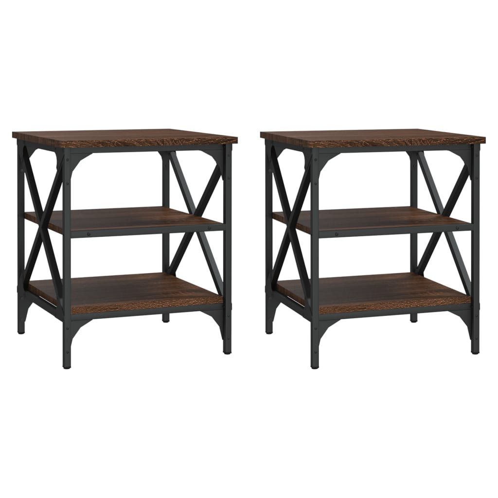 Sidobord 2 st brun ek 40x42x50 cm konstruerat trä