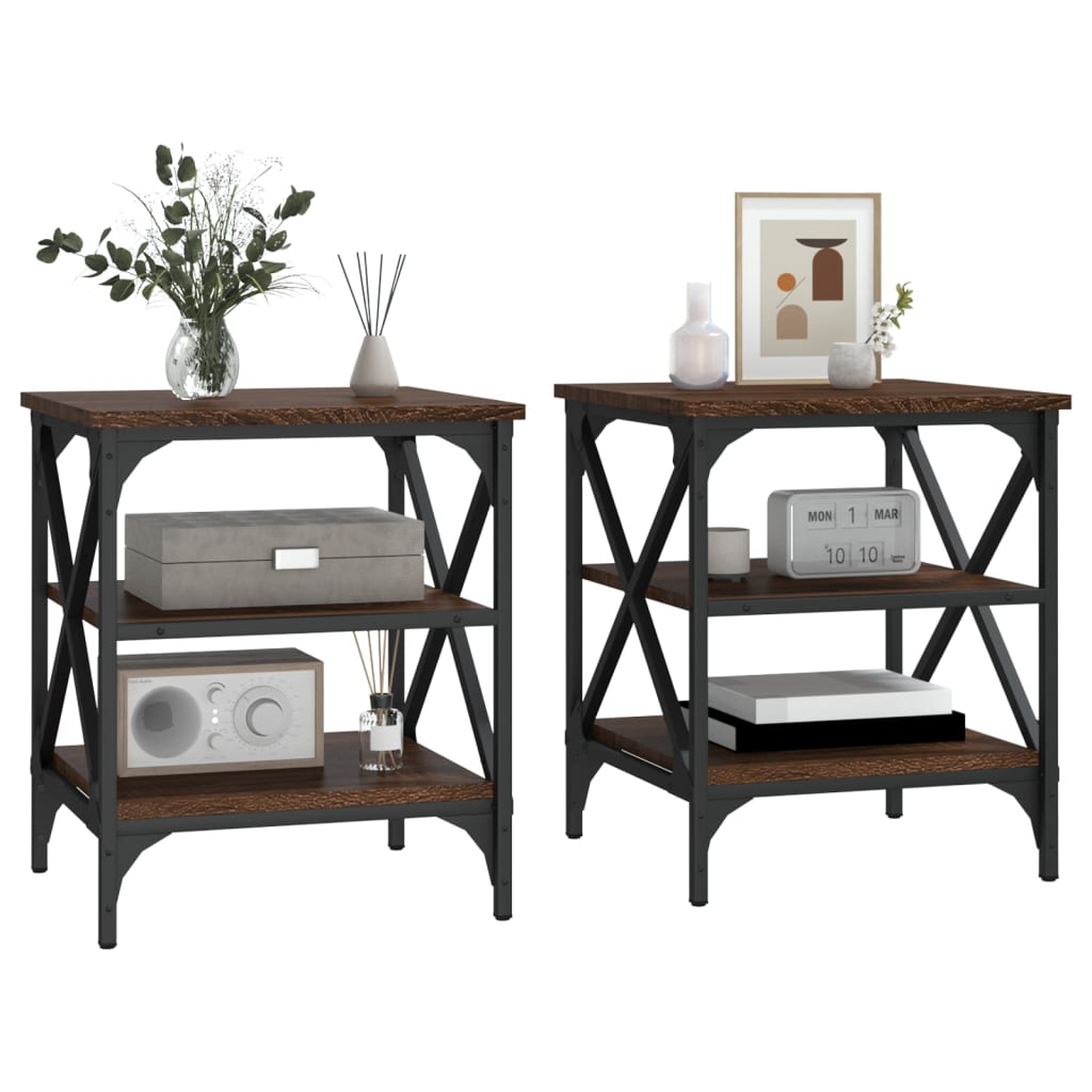 Sidobord 2 st brun ek 40x42x50 cm konstruerat trä