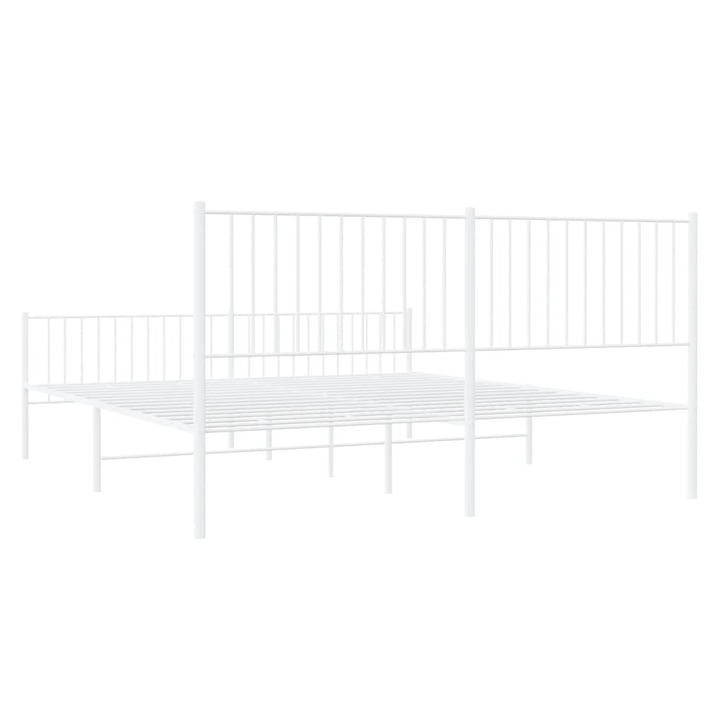 Sängram med huvudgavel och fotgavel vit metall 183x213 cm