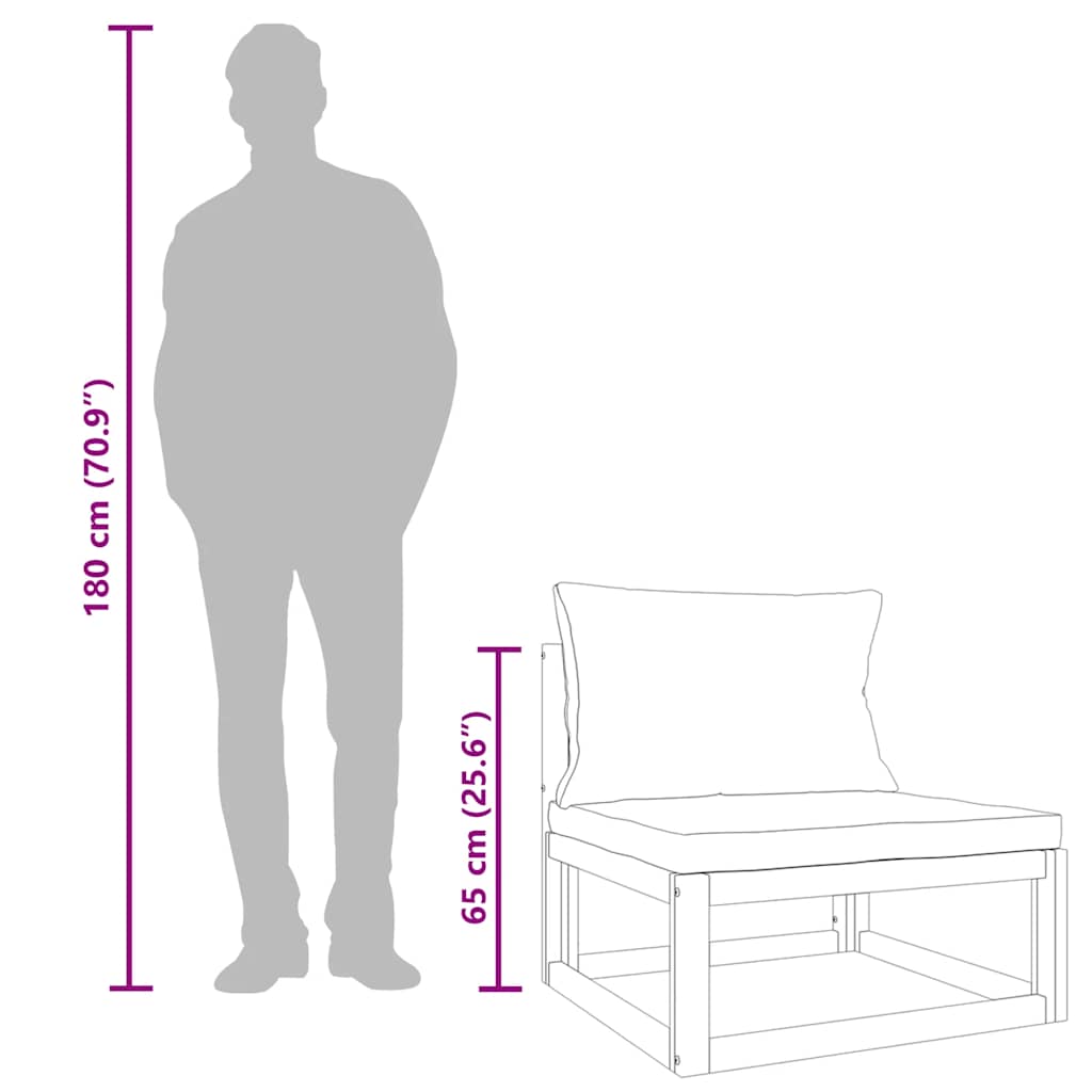 Soffa mittdel för trädgården med taupe dynor massivt akaciaträ