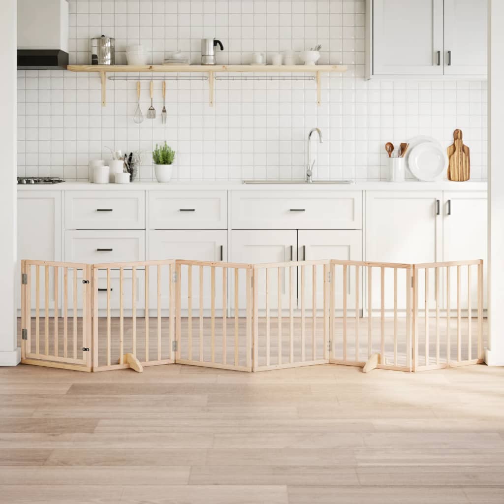 Hundgrind med dörr vikbar 6 paneler 300 cm poppelträ