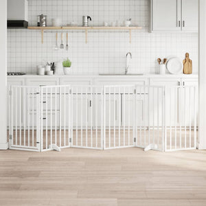 Hundgrind med dörr vikbar 6 paneler vit 300 cm poppelträ