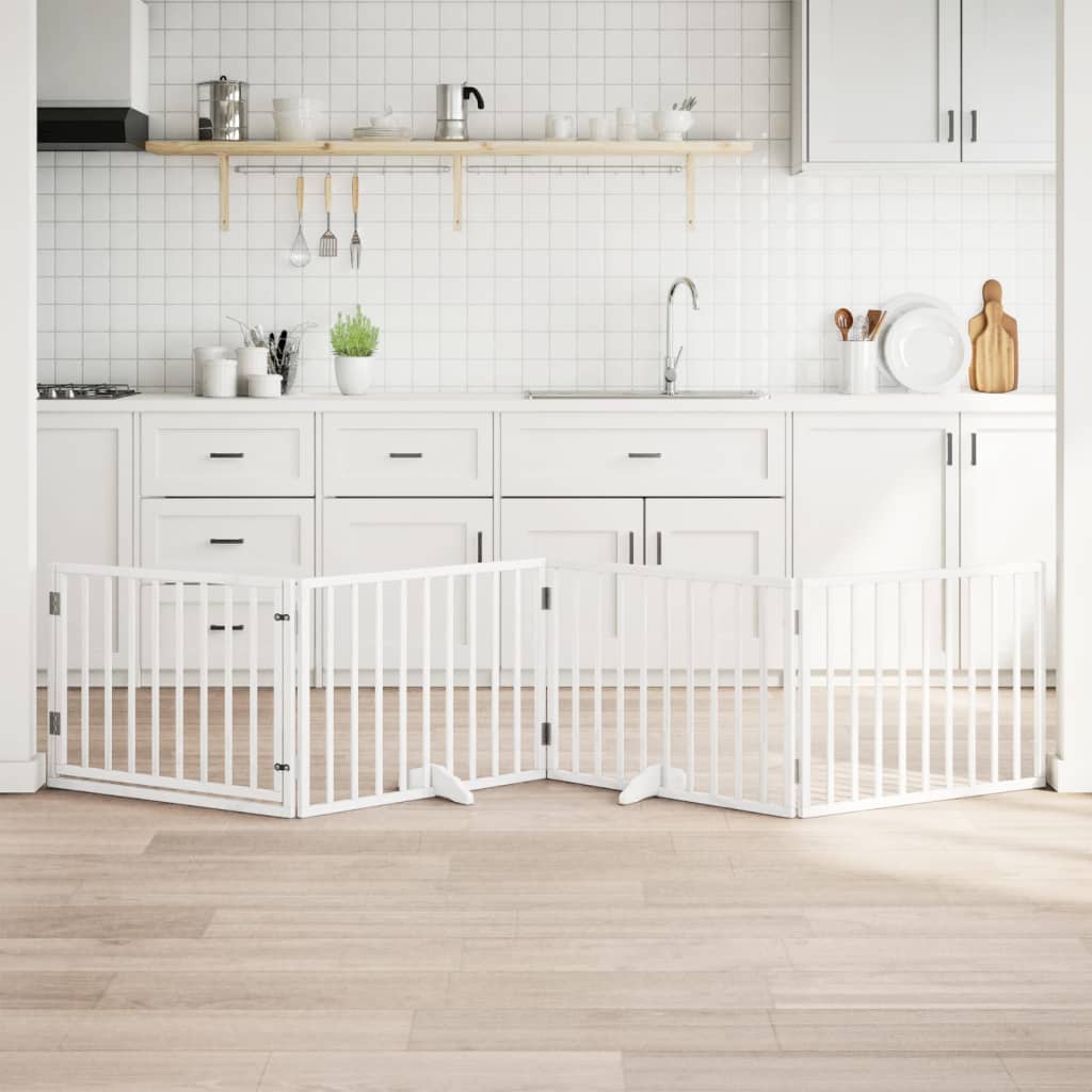 Hundgrind med dörr vikbar 4 paneler vit 320 cm poppel