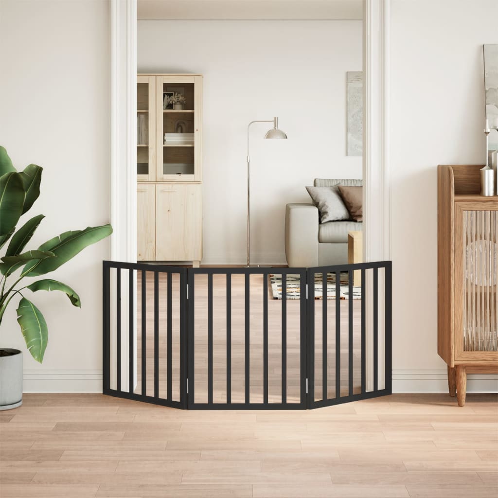 Hundgrind hopfällbar 3 paneler svart 150 cm poppel