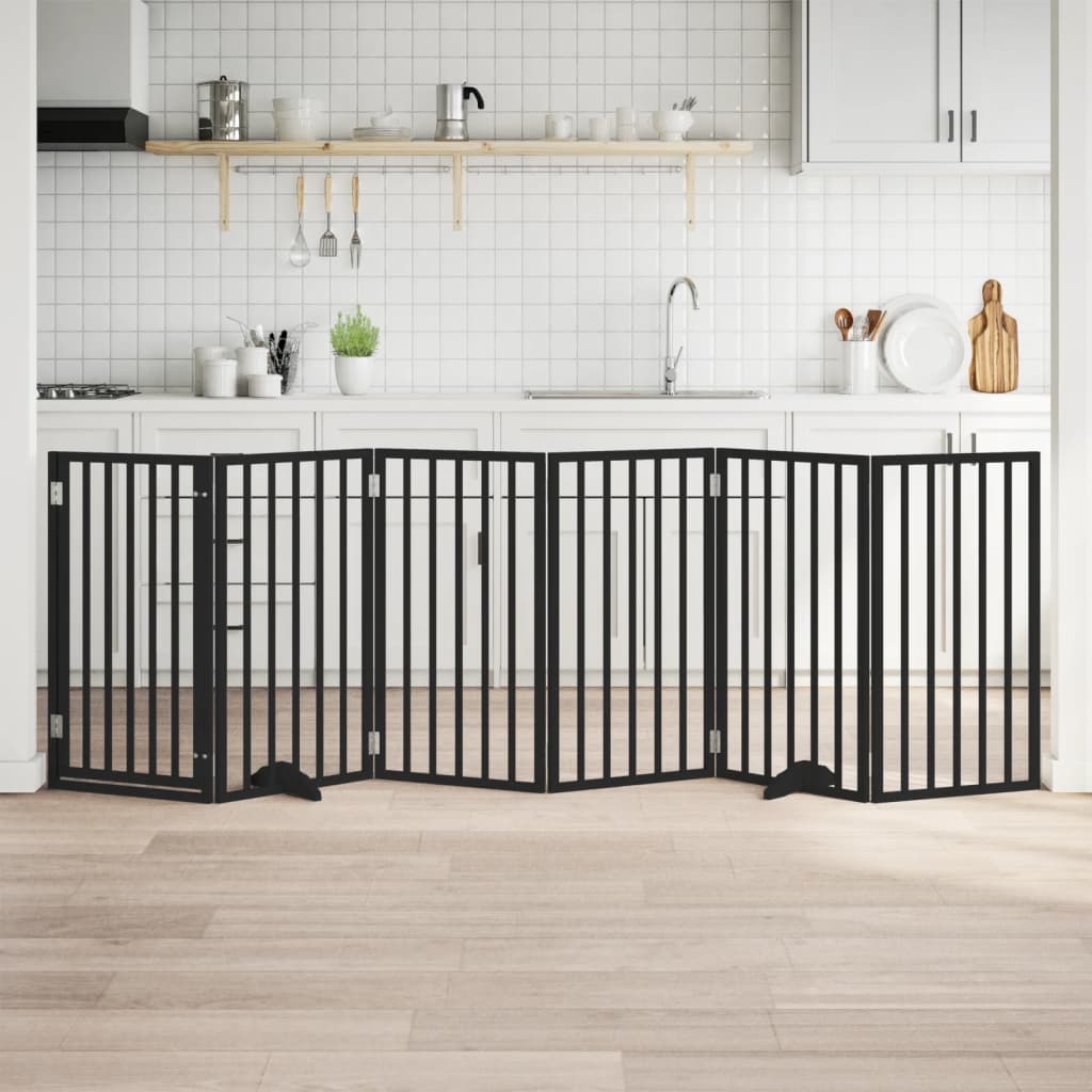 Hundgrind med dörr vikbar 6 paneler svart 300 cm poppel