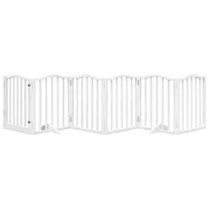 Hundgrind med dörr vikbar 6 paneler vit 300 cm poppel