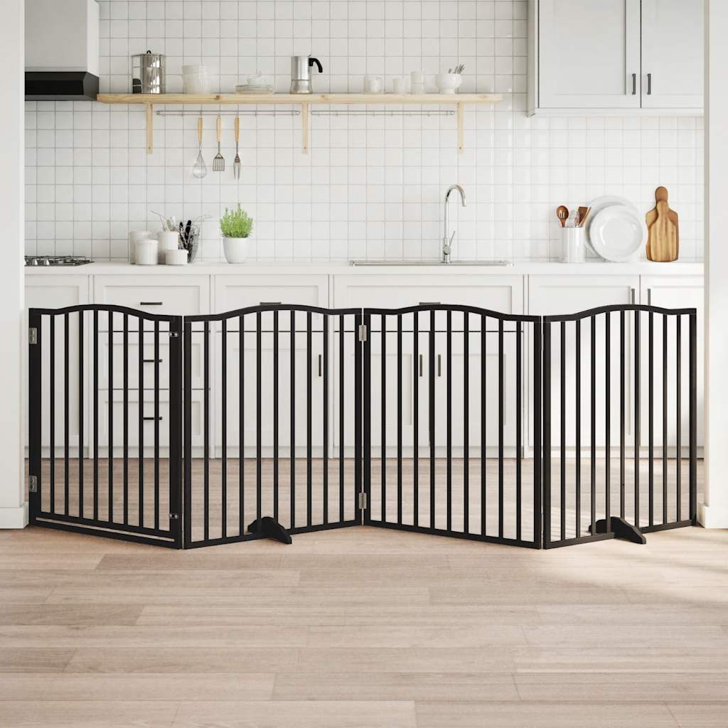 Hundgrind med dörr vikbar 4 paneler svart 320 cm poppel