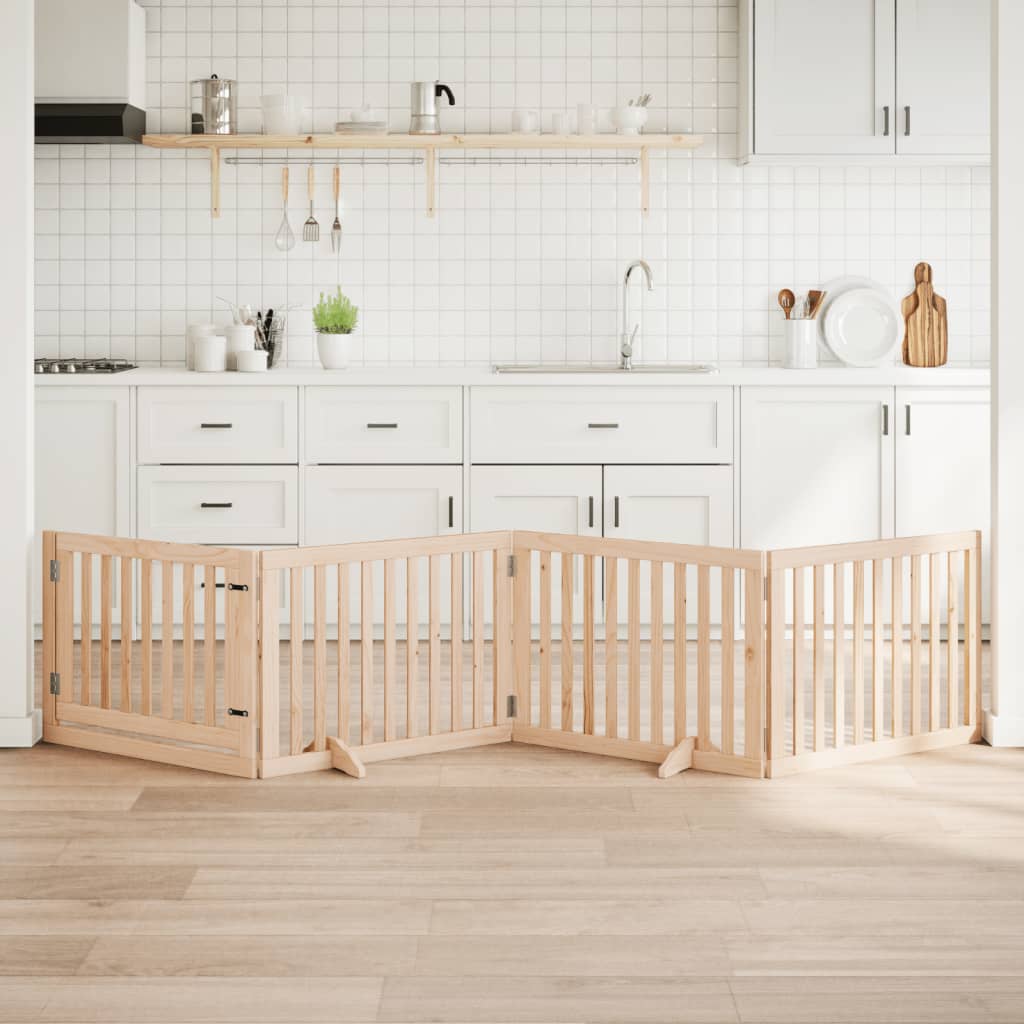 Hundgrind med dörr vikbar 4 paneler 320 cm poppelträ