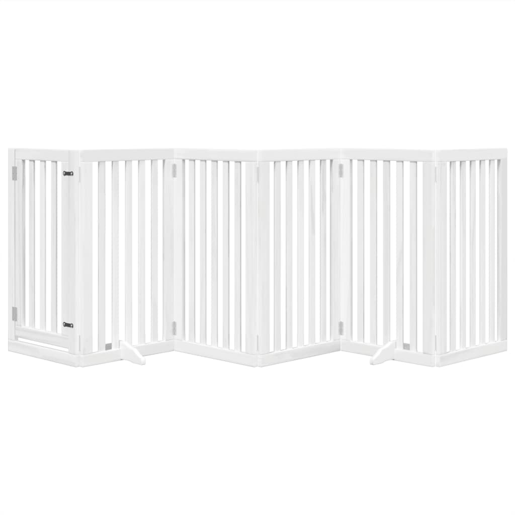 Hundgrind med dörr vikbar 6 paneler vit 300 cm poppel