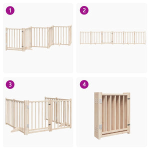 Hundgrind med dörr vikbar 6 paneler 300 cm massivt granträ