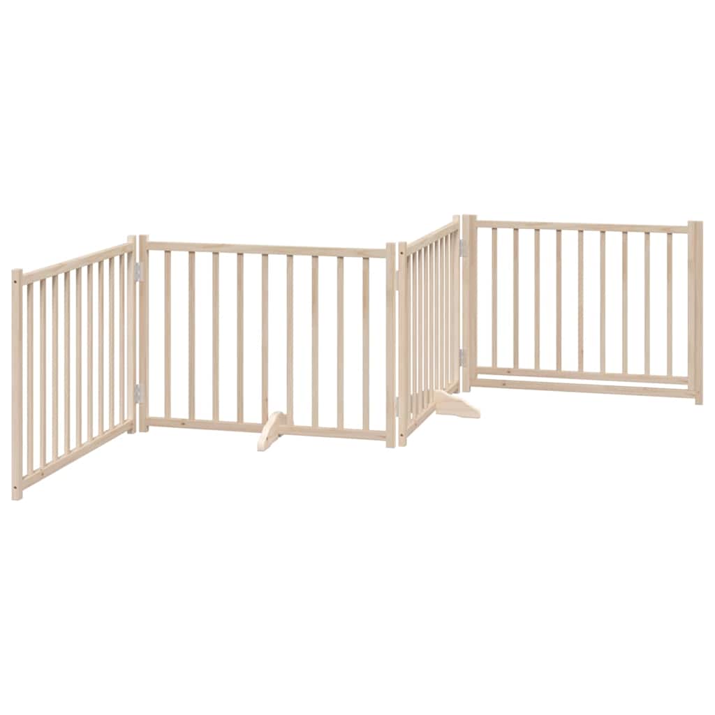 Hundgrind med dörr vikbar 4 paneler 320 cm massivt granträ