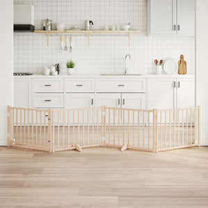 Hundgrind med dörr vikbar 4 paneler 320 cm massivt granträ