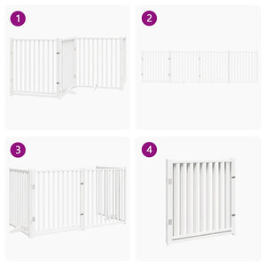 Hundgrind med dörr vikbar 4 paneler vit 320 cm massivt granträ