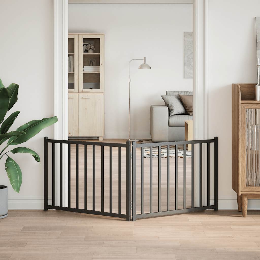 Hundgrind hopfällbar 2 paneler svart 160 cm massivt granträ