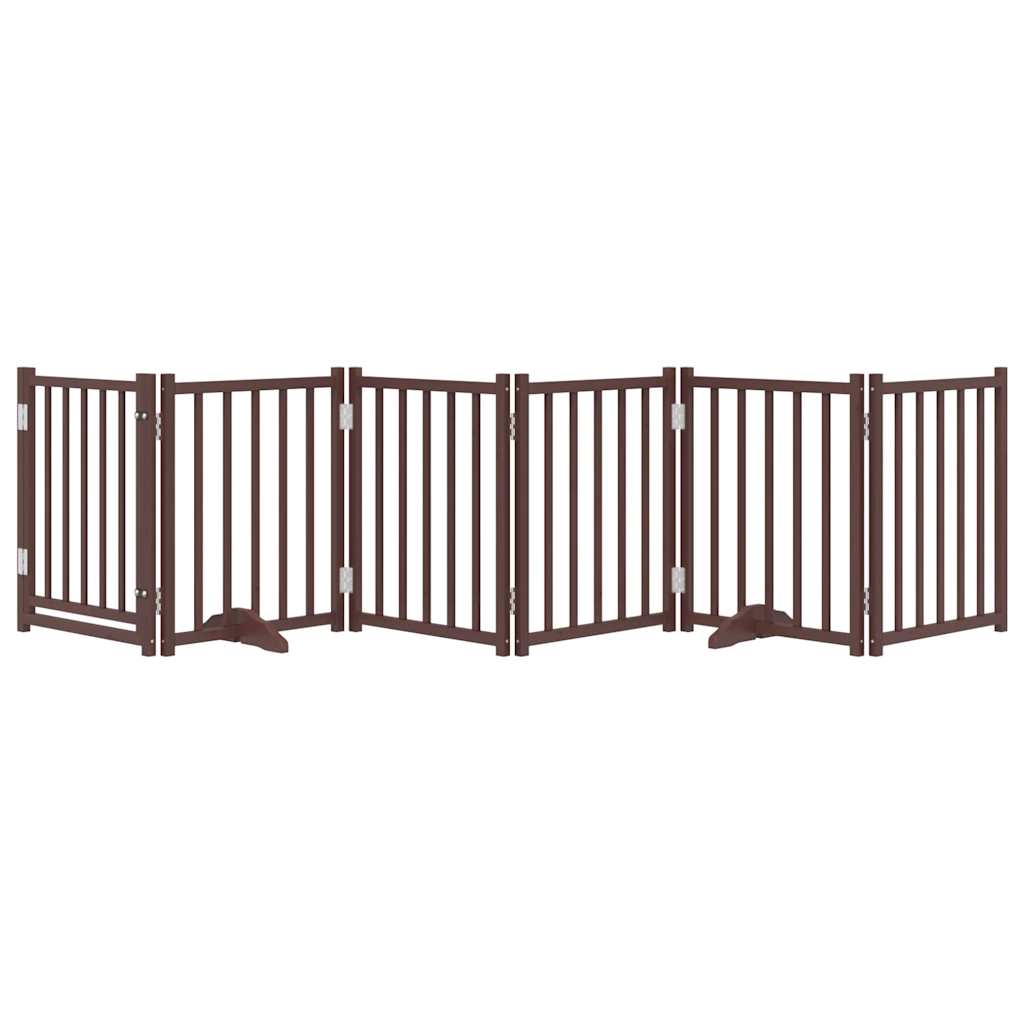 Hundgrind med dörr vikbar 6 paneler brun 300 cm massivt granträ