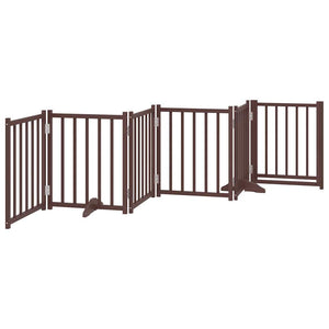 Hundgrind med dörr vikbar 6 paneler brun 300 cm massivt granträ