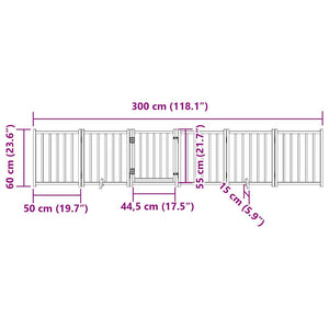 Hundgrind med dörr vikbar 6 paneler brun 300 cm massivt granträ