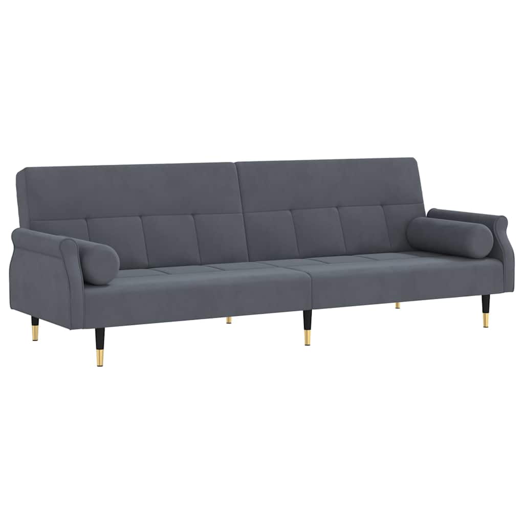 Bäddsoffa med dynor mörkgrå sammet