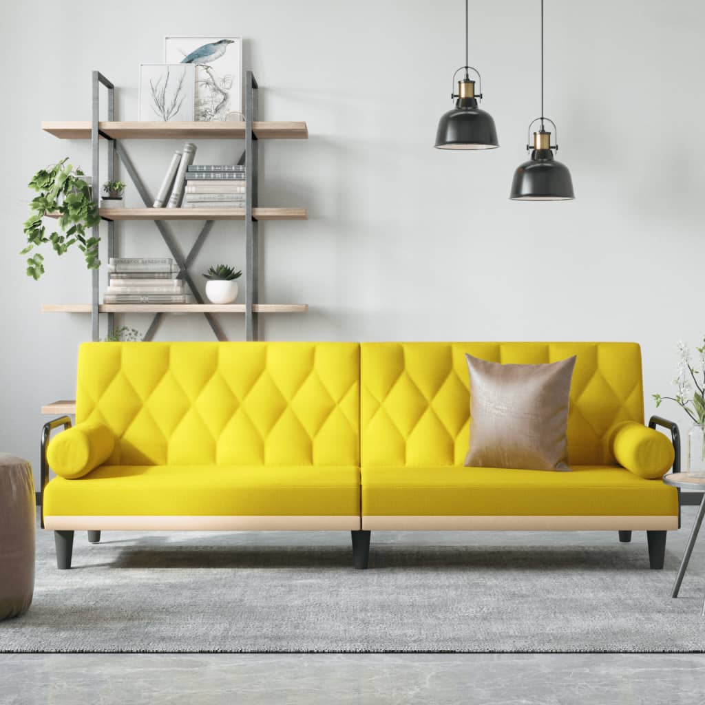 Bäddsoffa med armstöd ljusgul tyg