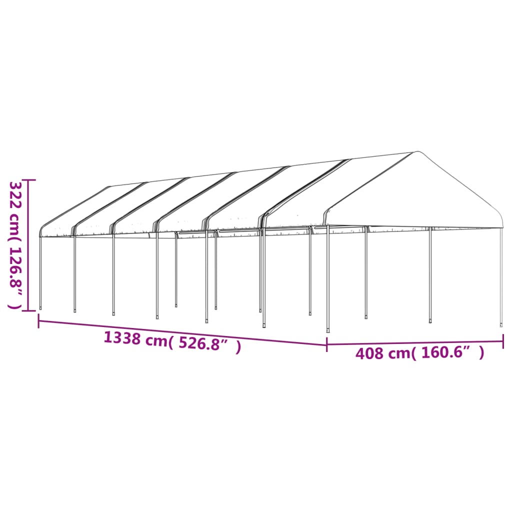 Paviljong med tak vit 13,38x4,08x3,22 m polyeten