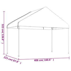 Paviljong med tak vit 13,38x4,08x3,22 m polyeten