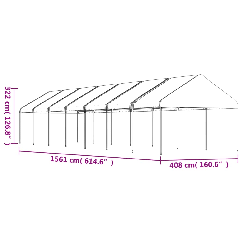 Paviljong med tak vit 15,61x4,08x3,22 m polyeten
