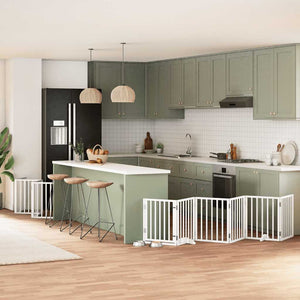 Hundgrind med dörr vikbar 12 paneler vit 600 cm poppel