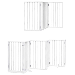 Hundgrind med dörr vikbar 9 paneler vit 450 cm poppel