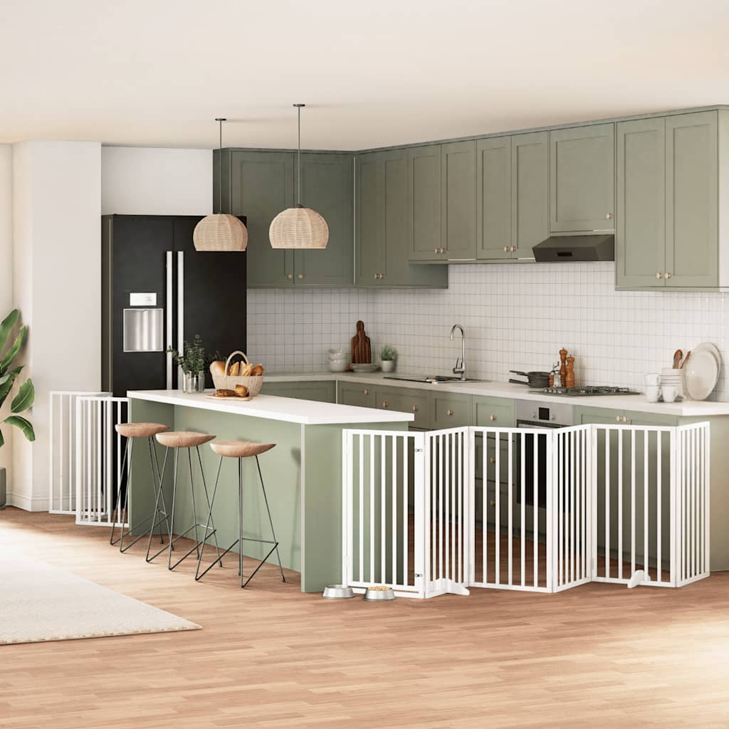 Hundgrind med dörr vikbar 12 paneler vit 600 cm poppel