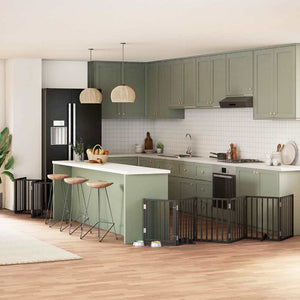 Hundgrind med dörr vikbar 15 paneler svart 750 cm poppel