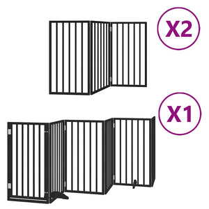 Hundgrind med dörr vikbar 12 paneler svart 600 cm poppel