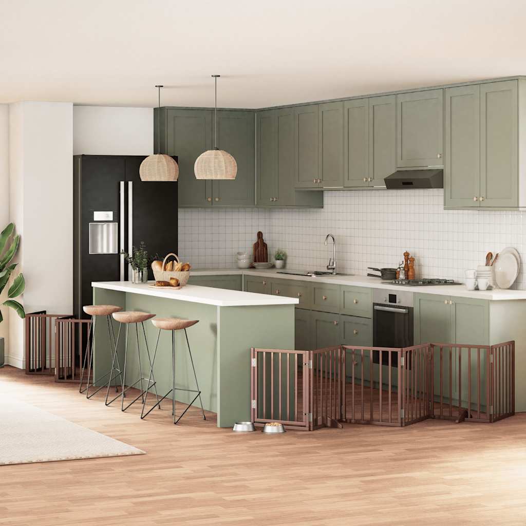 Hundgrind med dörr vikbar 15 paneler brun 750 cm poppel