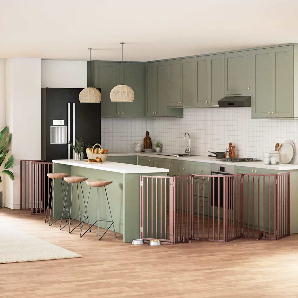 Hundgrind med dörr vikbar 15 paneler brun 750 cm poppel