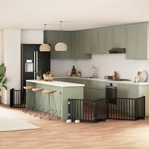 Hundgrind med dörr vikbar 6 paneler svart 480 cm poppel