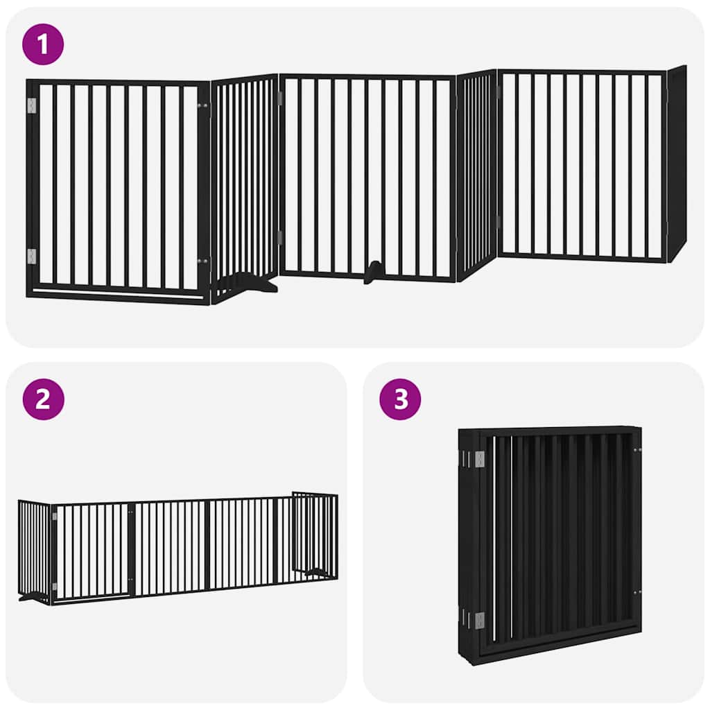 Hundgrind med dörr vikbar 6 paneler svart 480 cm poppel