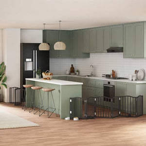 Hundgrind med dörr vikbar 9 paneler svart 450 cm poppel